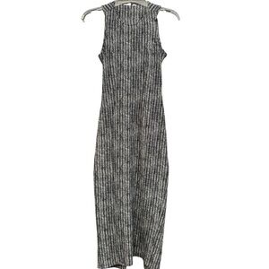 Blue Blush Ribbed Knit Midi Dress S Gray Cutout Back Sleeveless